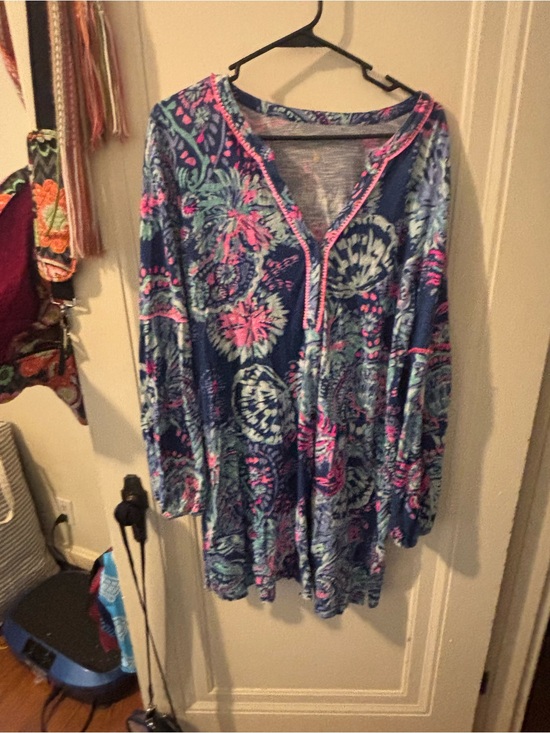 Lilly Pulitzer Dresses & Skirts - Lilly Pulitzer Navy Floral Midi Dress with Pink and Teal Details